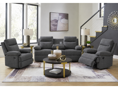 Bunbury 3 Seater + 2 Recliners Lounge Suite - Charcoal