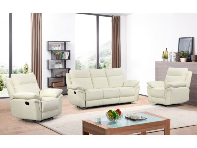 Matteo Leather 3 Seater + 2 Recliners Lounge Suite - Cream